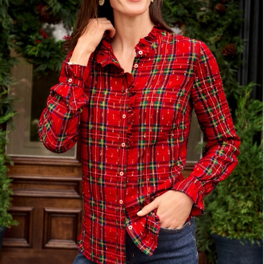 Talbots Metallic Button Front Solstice Shirt